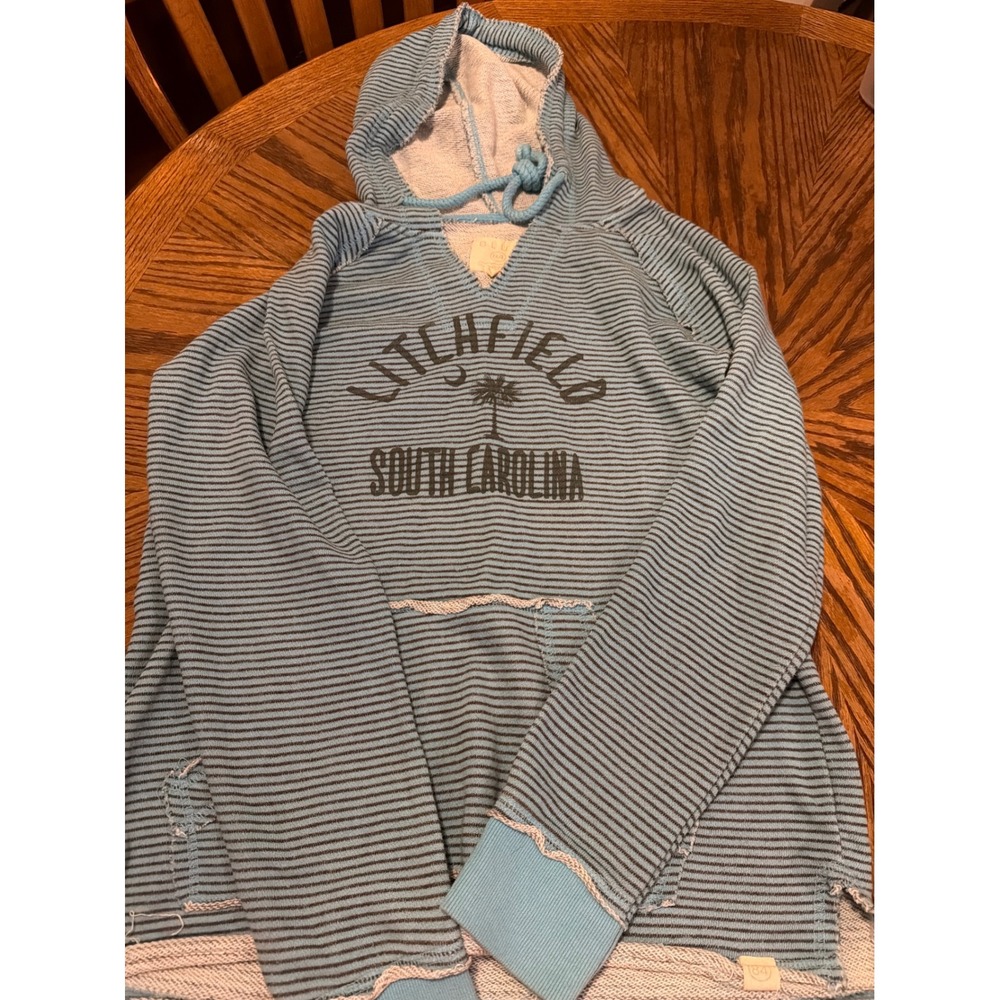 Blue 84 Litchfield South Carolina Striped Hoodie Blue Distressed Mens Medium